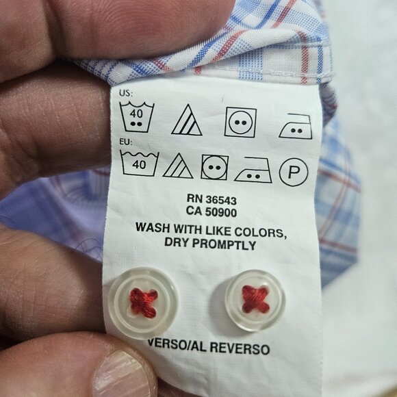 Tommy Hilfiger Shirt Men's Size L 16 34/35 Blue Plaid Wrinkle Free Long Sleeve - Picture 6 of 10